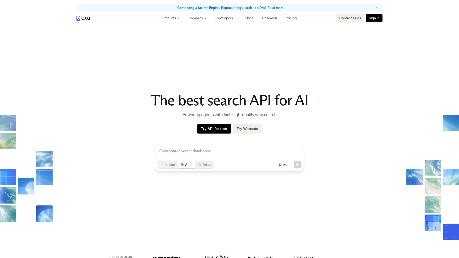 Screenshot of Exa website