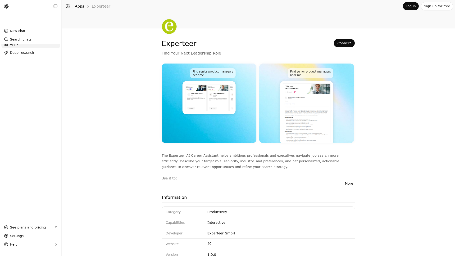Screenshot of Experteer website