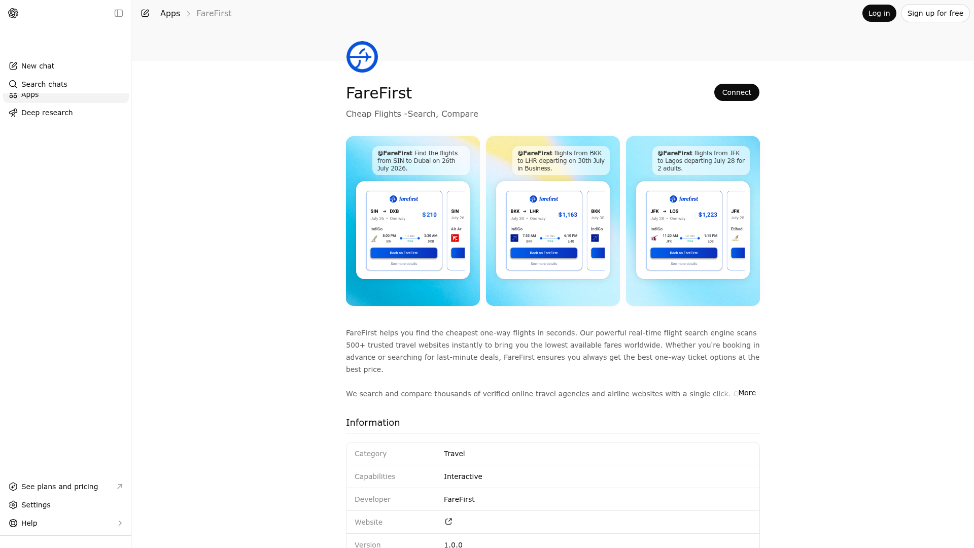 Screenshot of FareFirst website