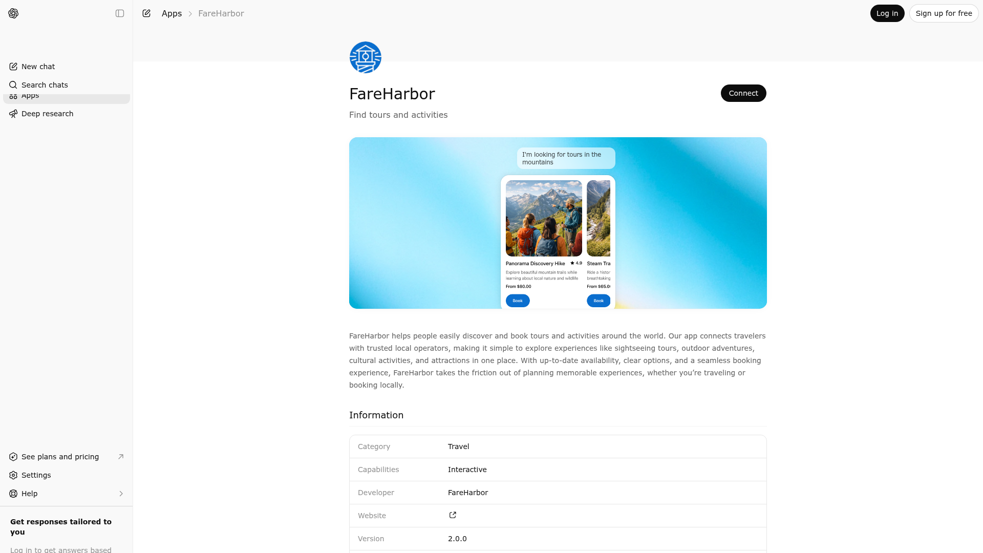 Screenshot of FareHarbor website