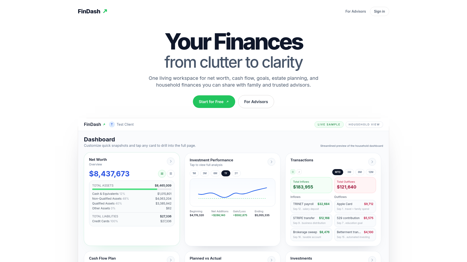 Screenshot of Findash website
