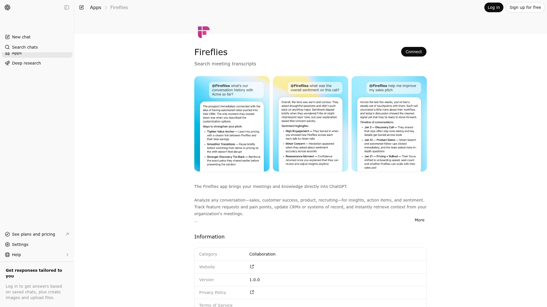 Screenshot of Fireflies website