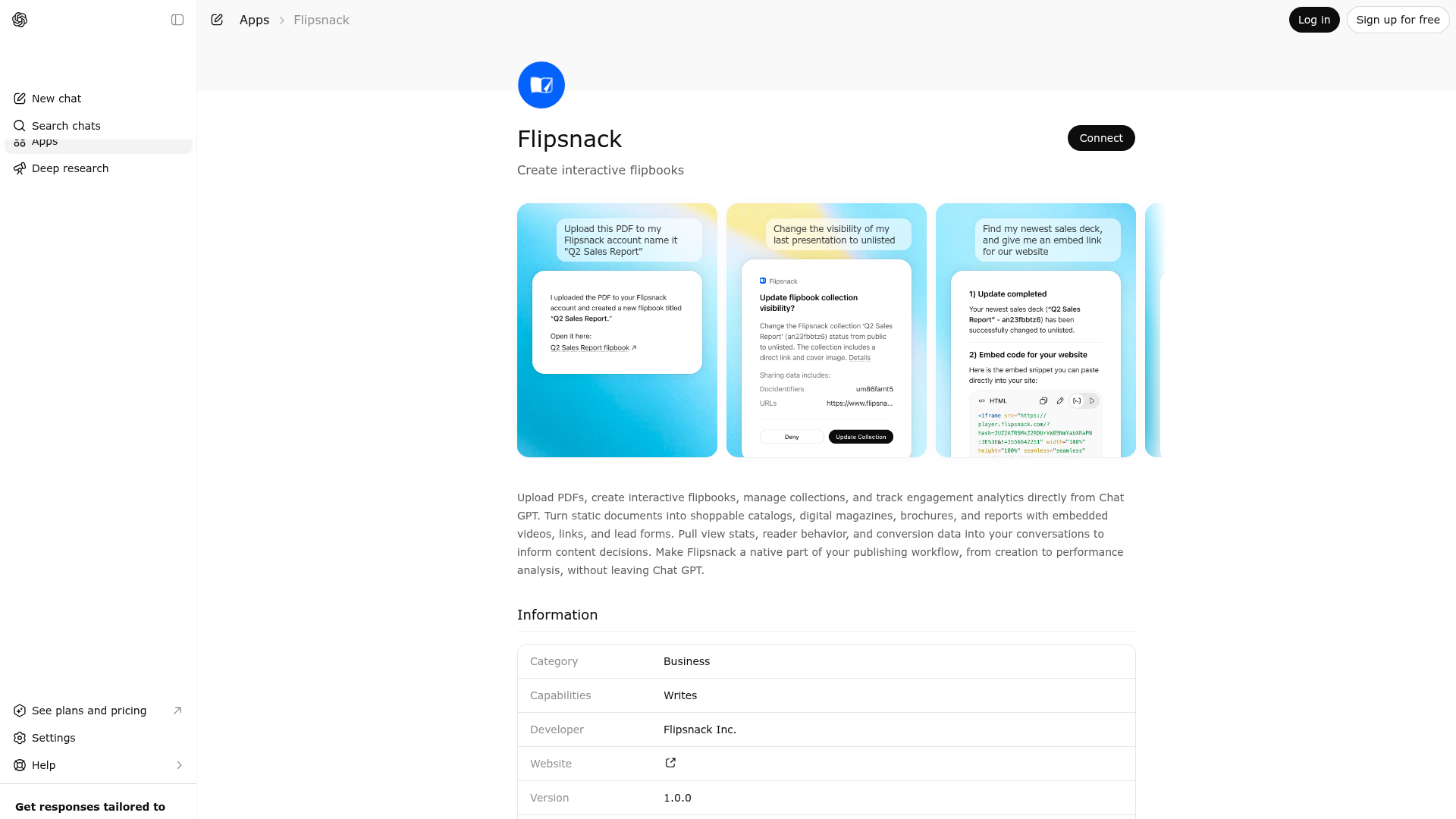 Screenshot of Flipsnack website