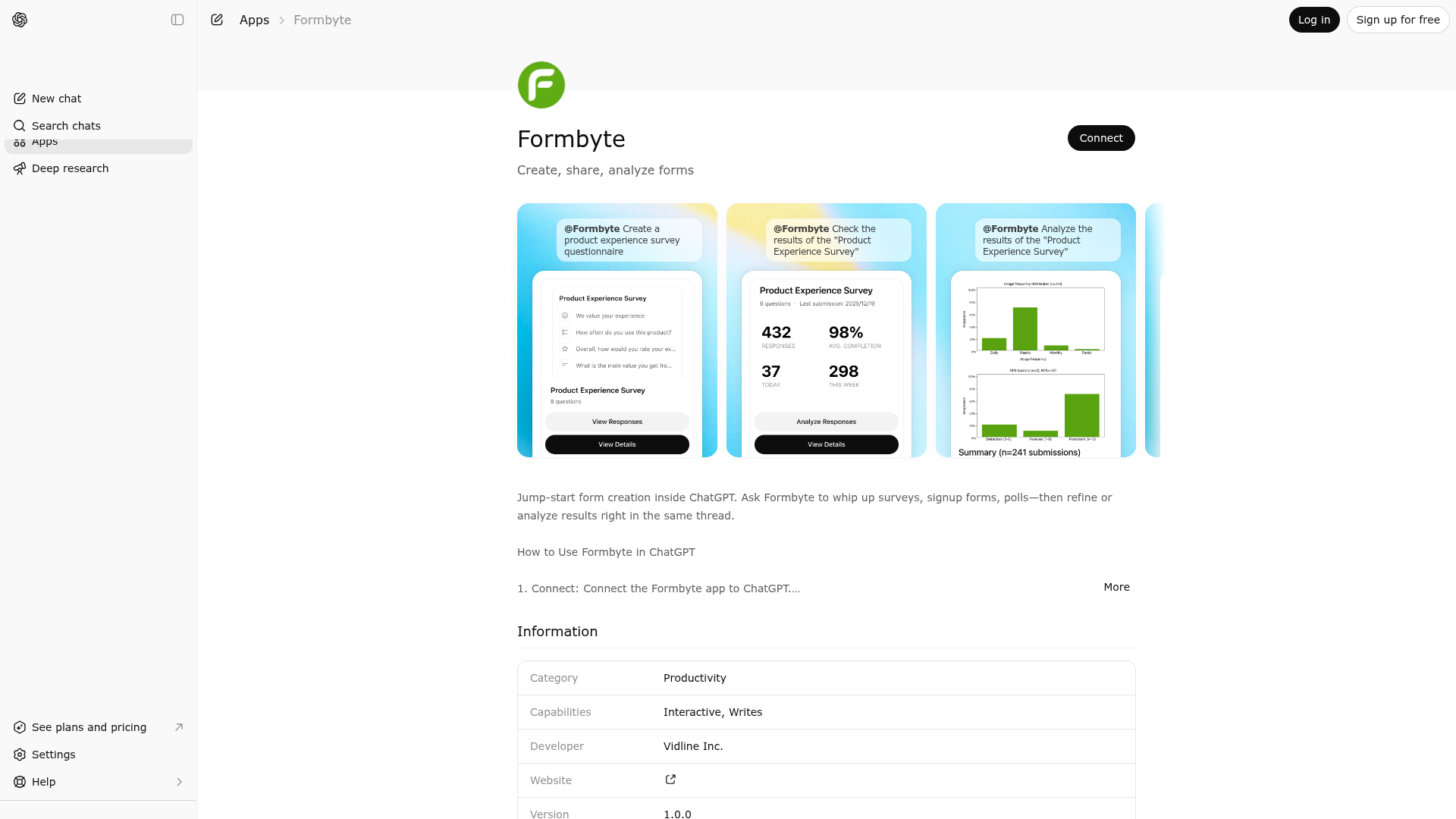 Screenshot of Formbyte website