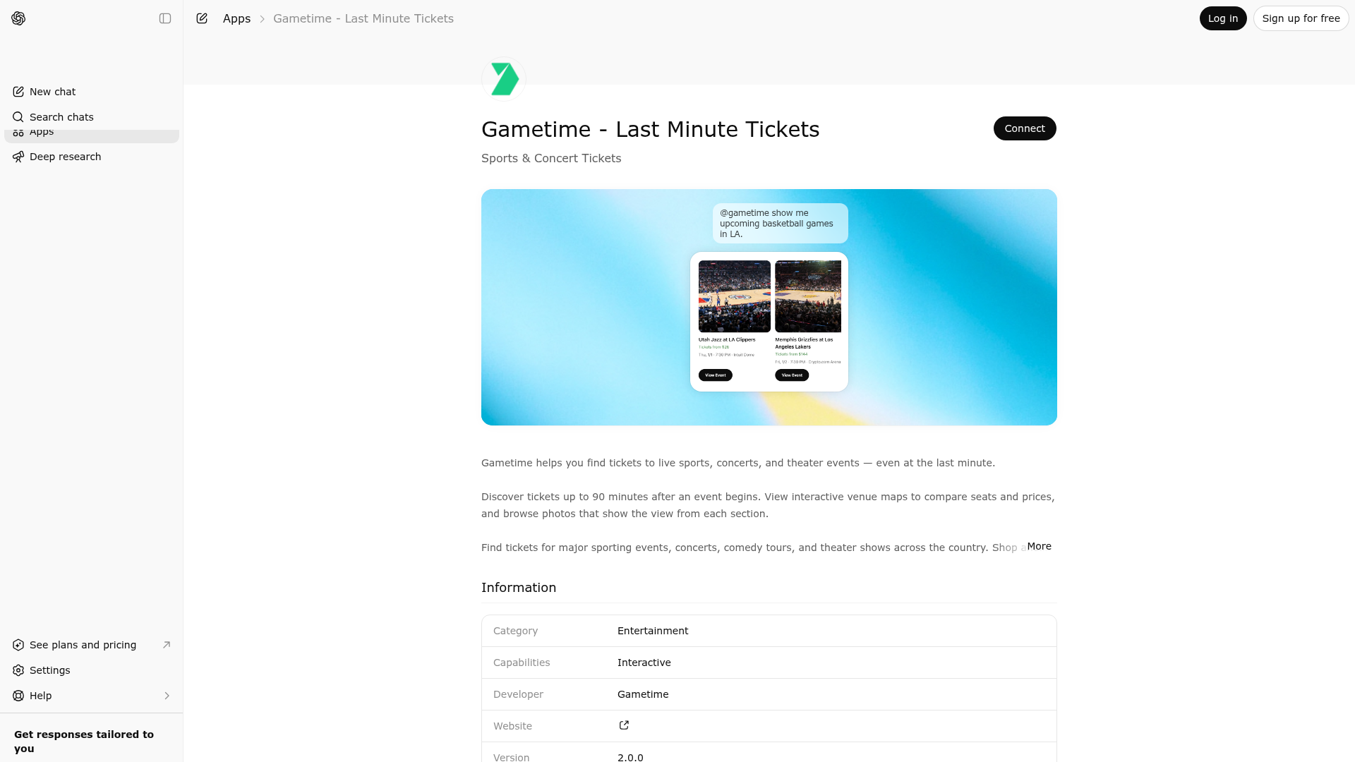 Screenshot of Gametime - Last Minute Tickets website