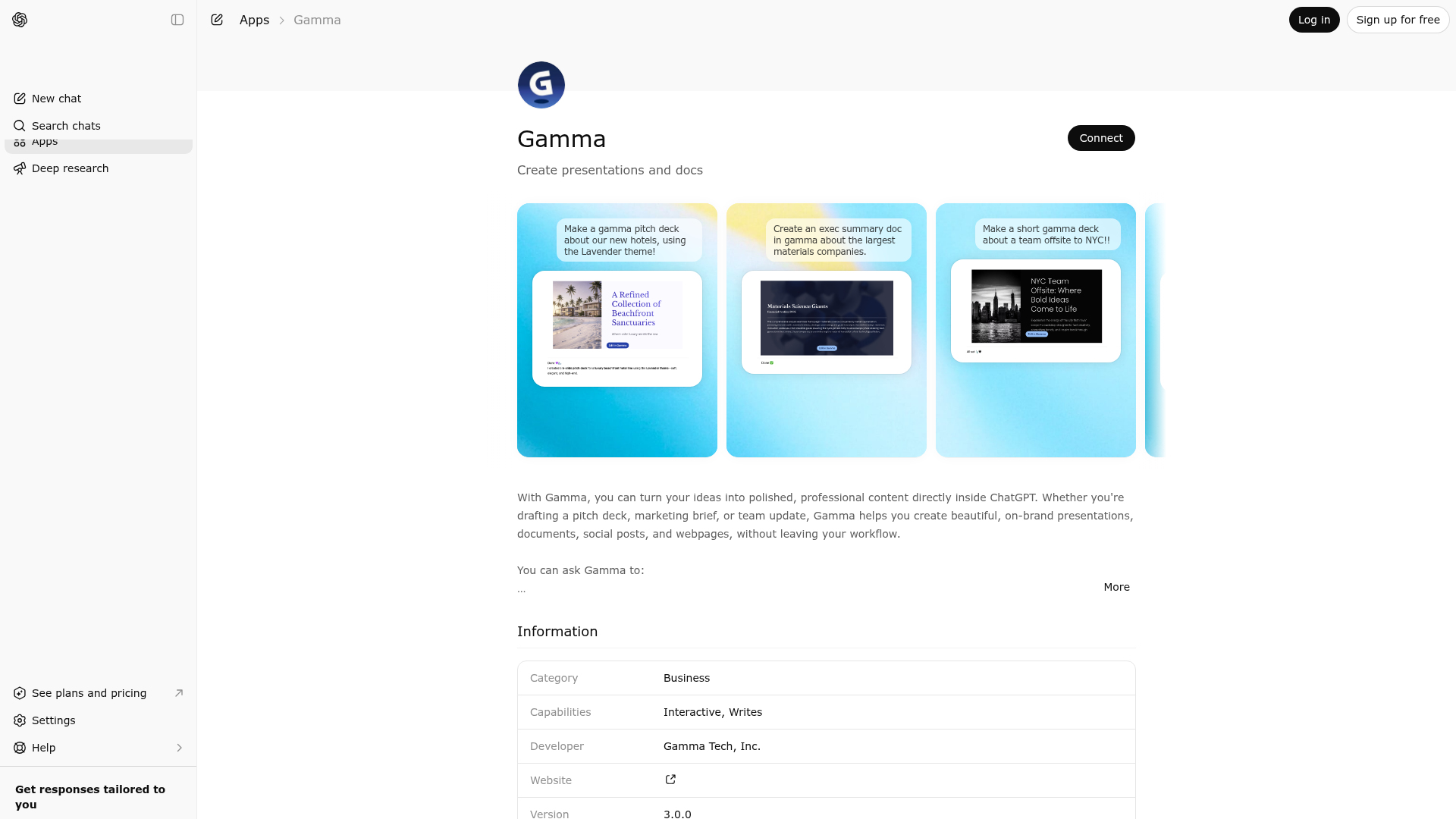 Screenshot of Gamma website