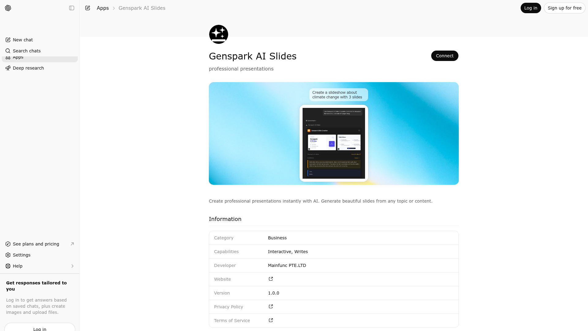 Screenshot of Genspark AI Slides website