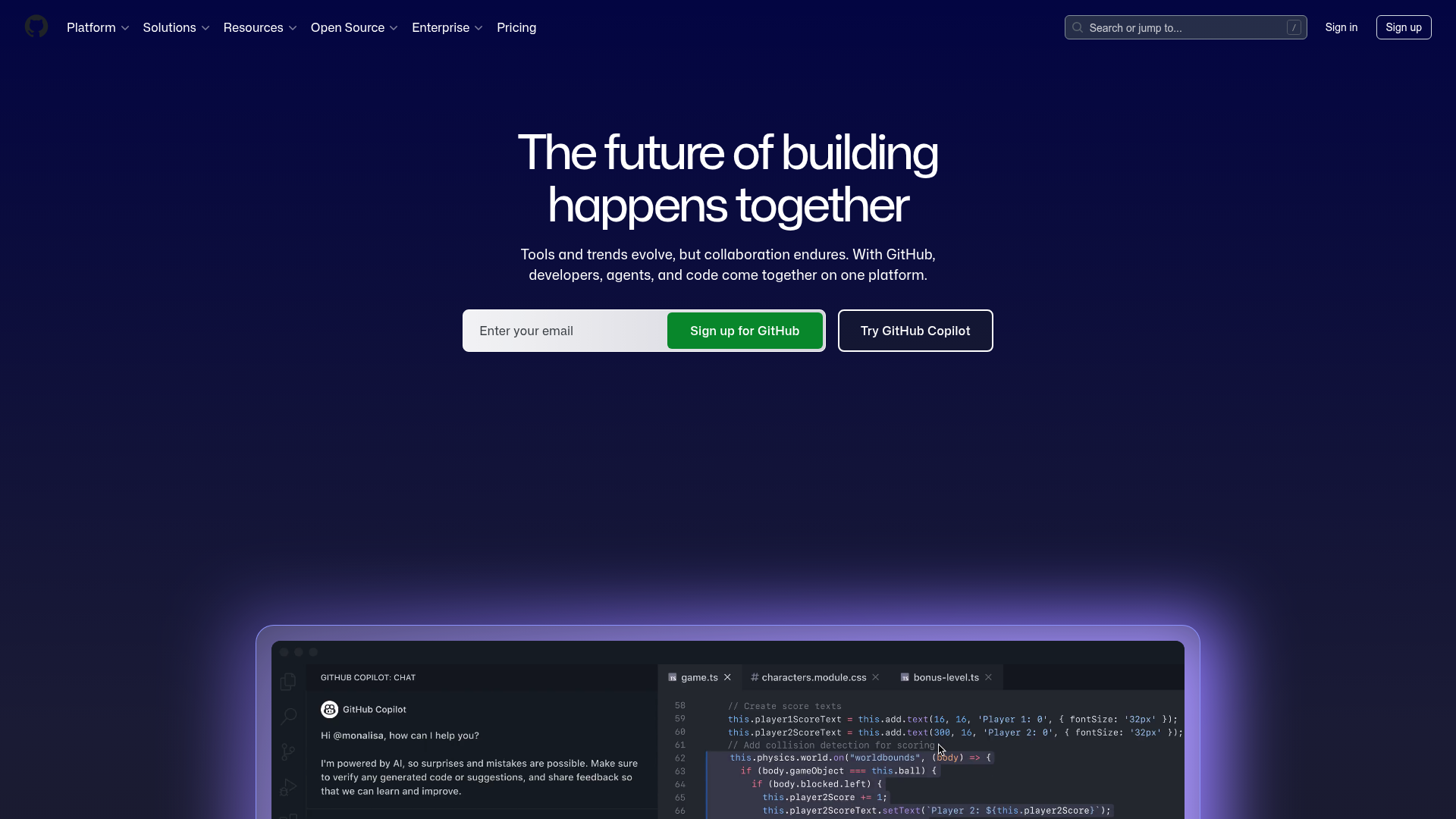 Screenshot of GitHub website