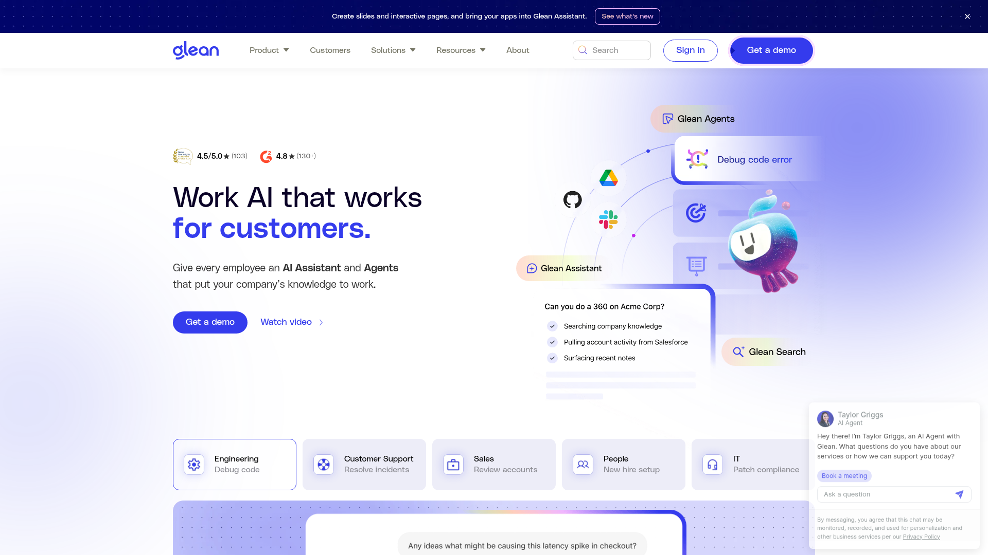Screenshot of Glean website