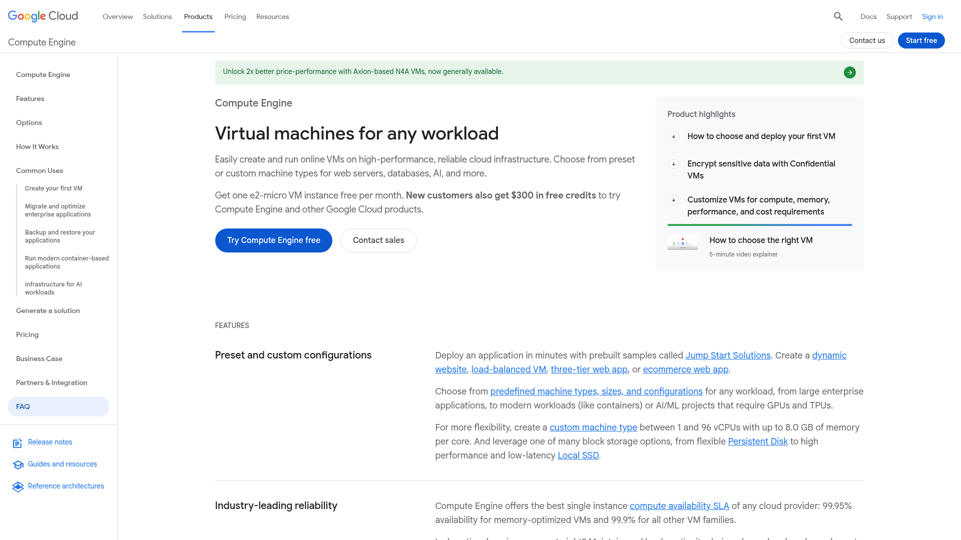 Screenshot of Google Compute Engine website