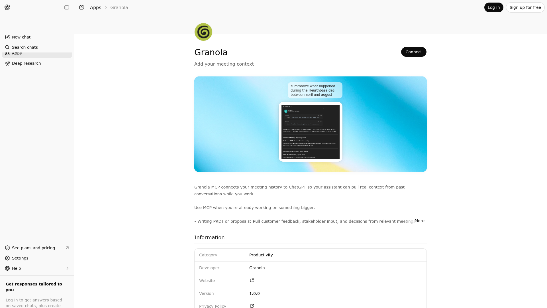 Screenshot of Granola website