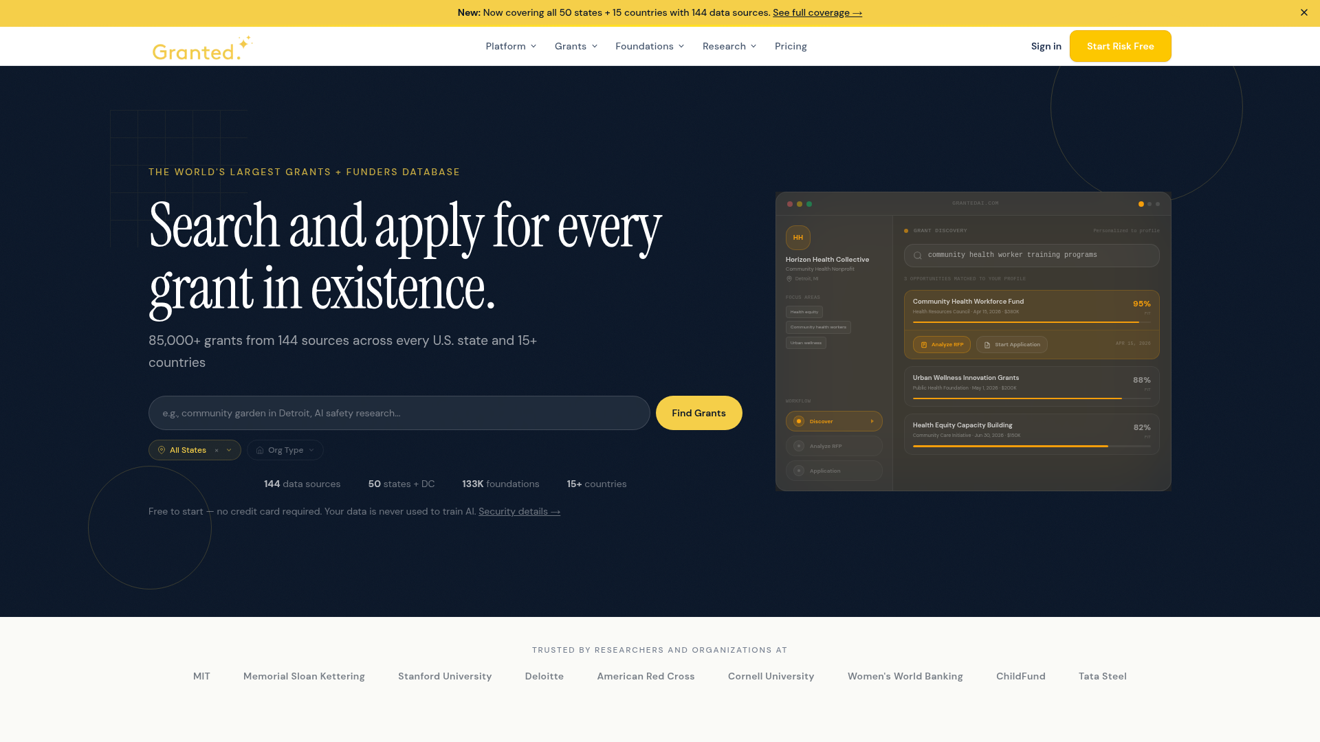 Screenshot of Granted website