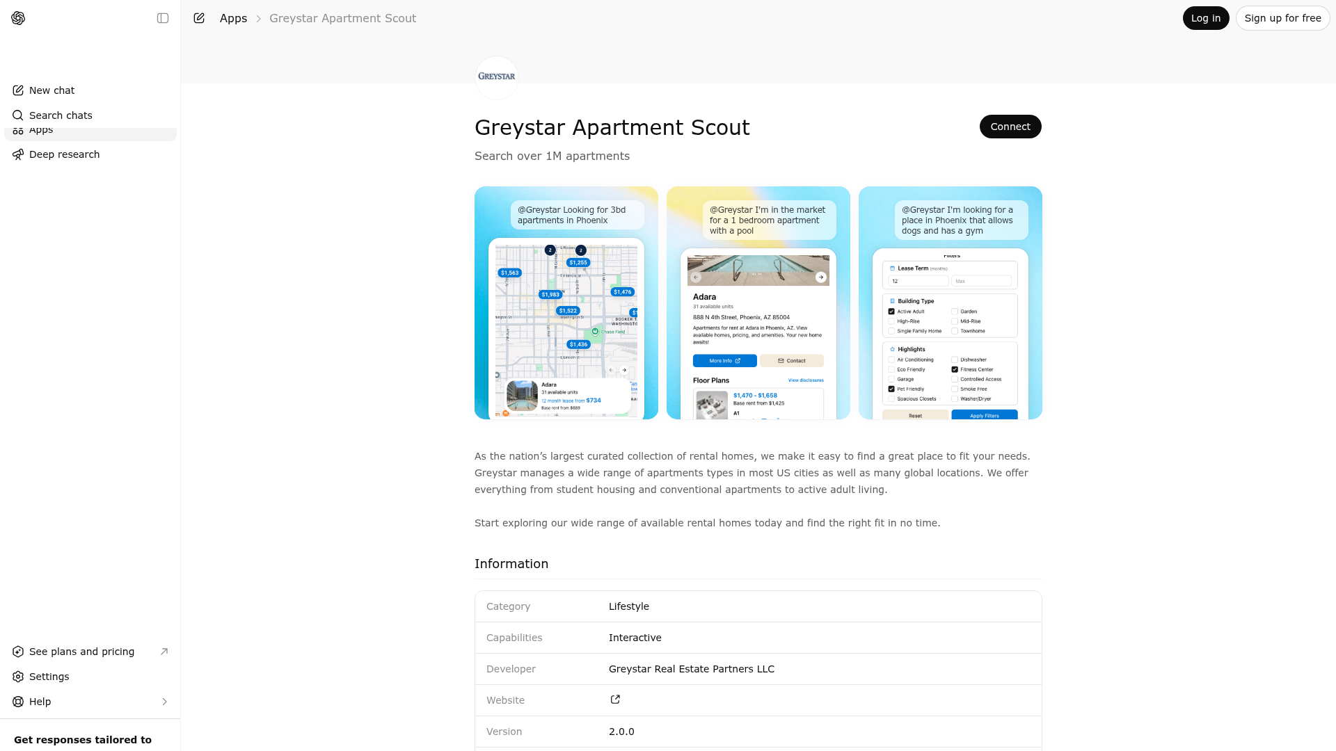 Screenshot of Greystar Apartment Scout website