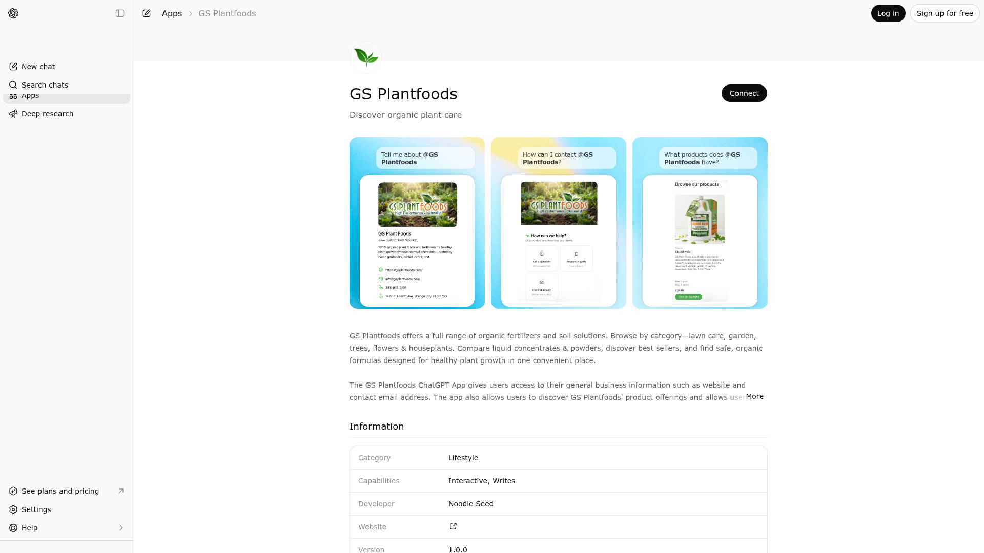 Screenshot of GS Plantfoods website