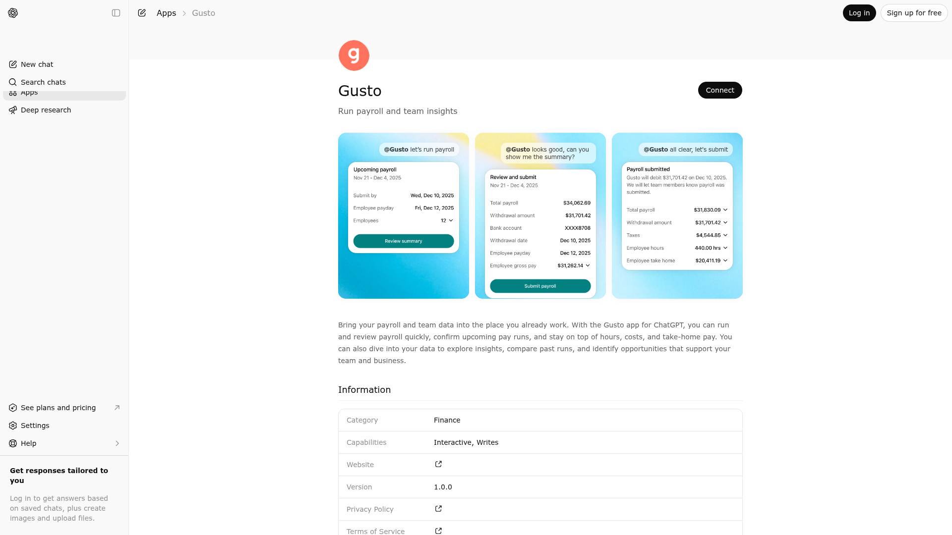 Screenshot of Gusto website