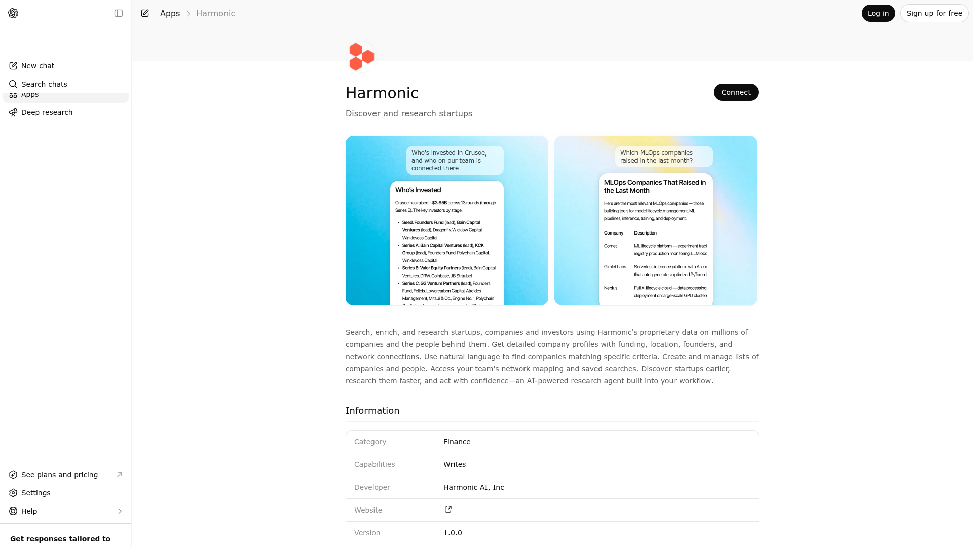 Screenshot of Harmonic website