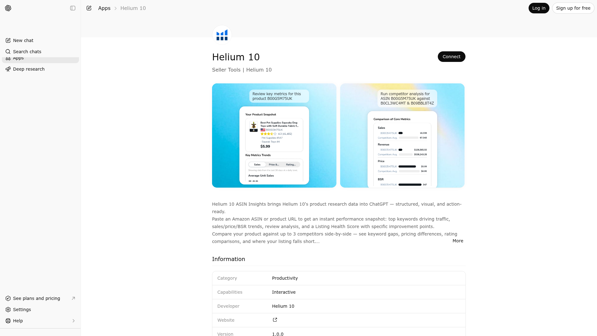 Screenshot of Helium 10 website