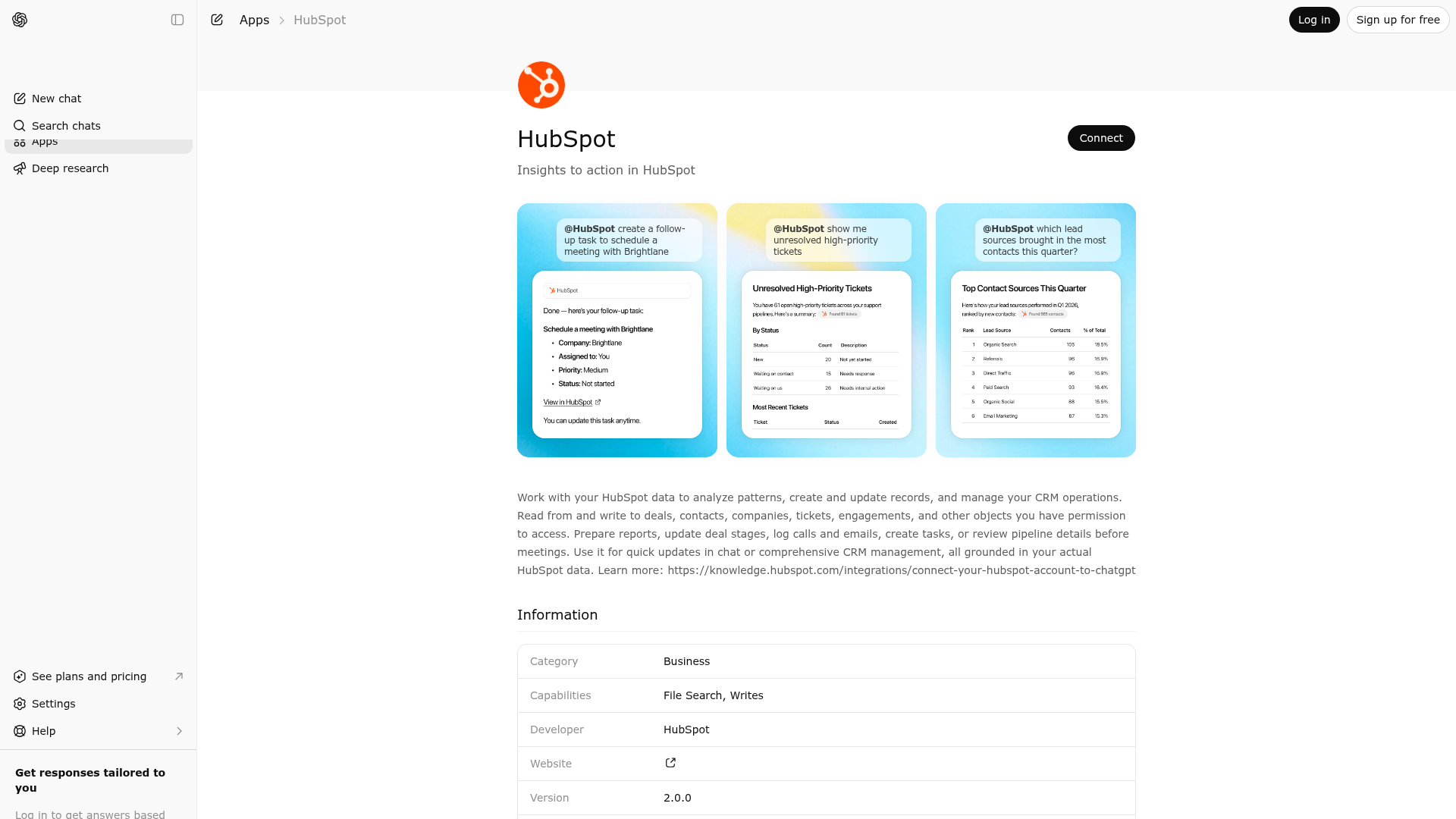 Screenshot of HubSpot website