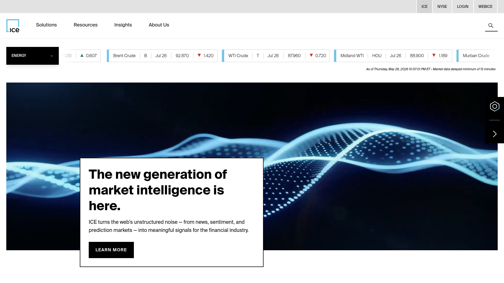Screenshot of ICE Data Services website
