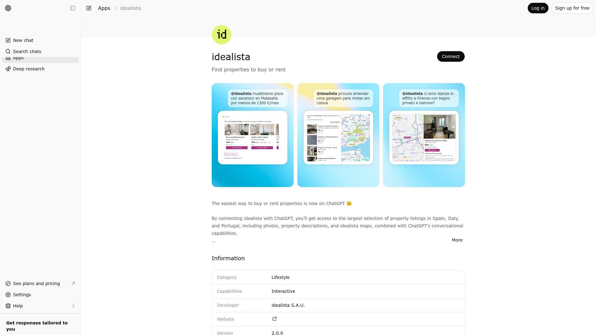 Screenshot of idealista website