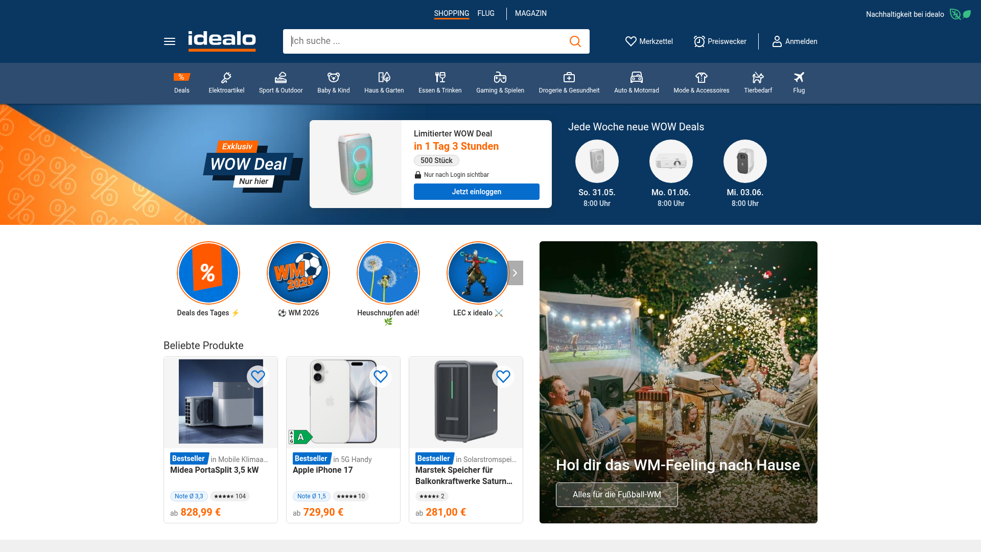 Screenshot of idealo website