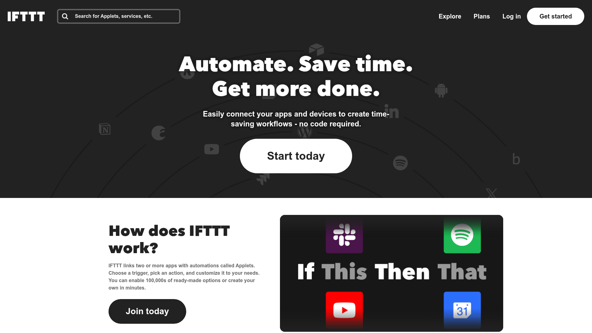 Screenshot of IFTTT website