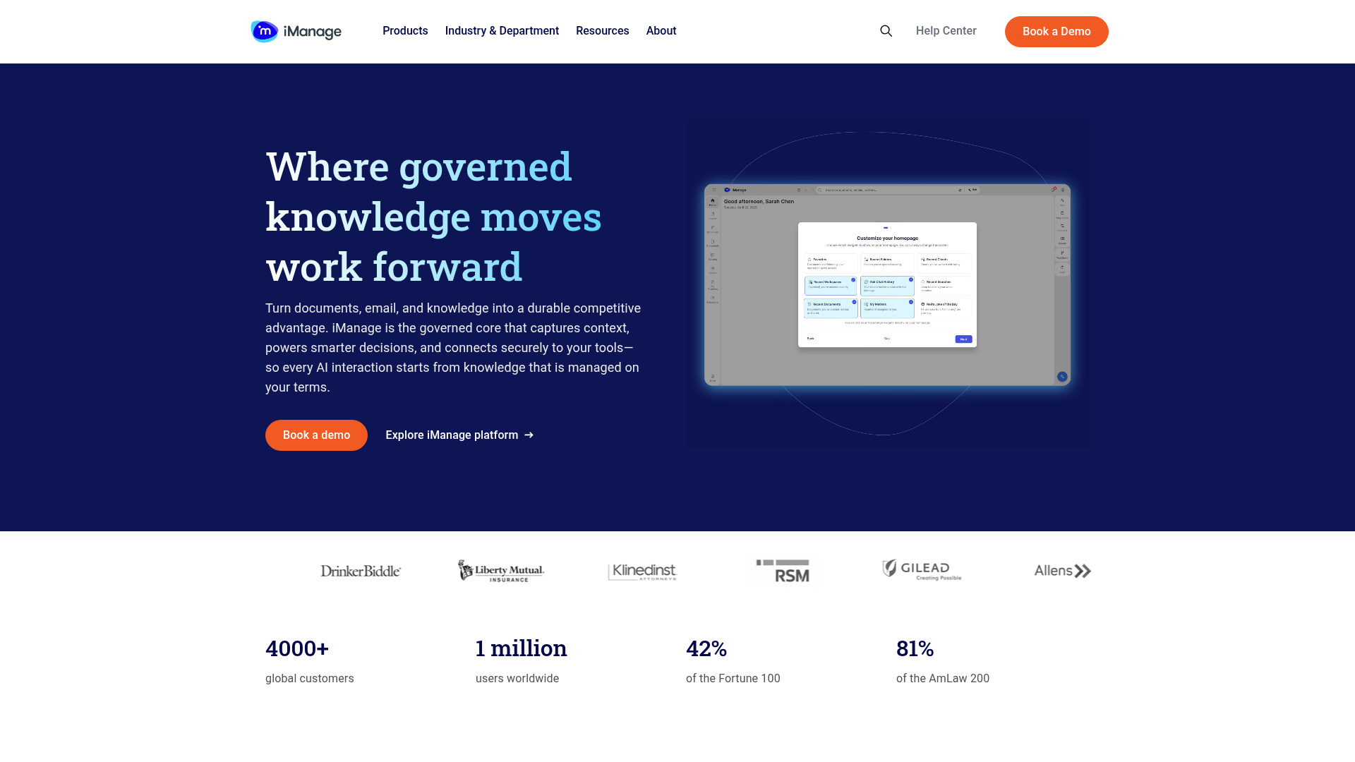 Screenshot of iManage Work website