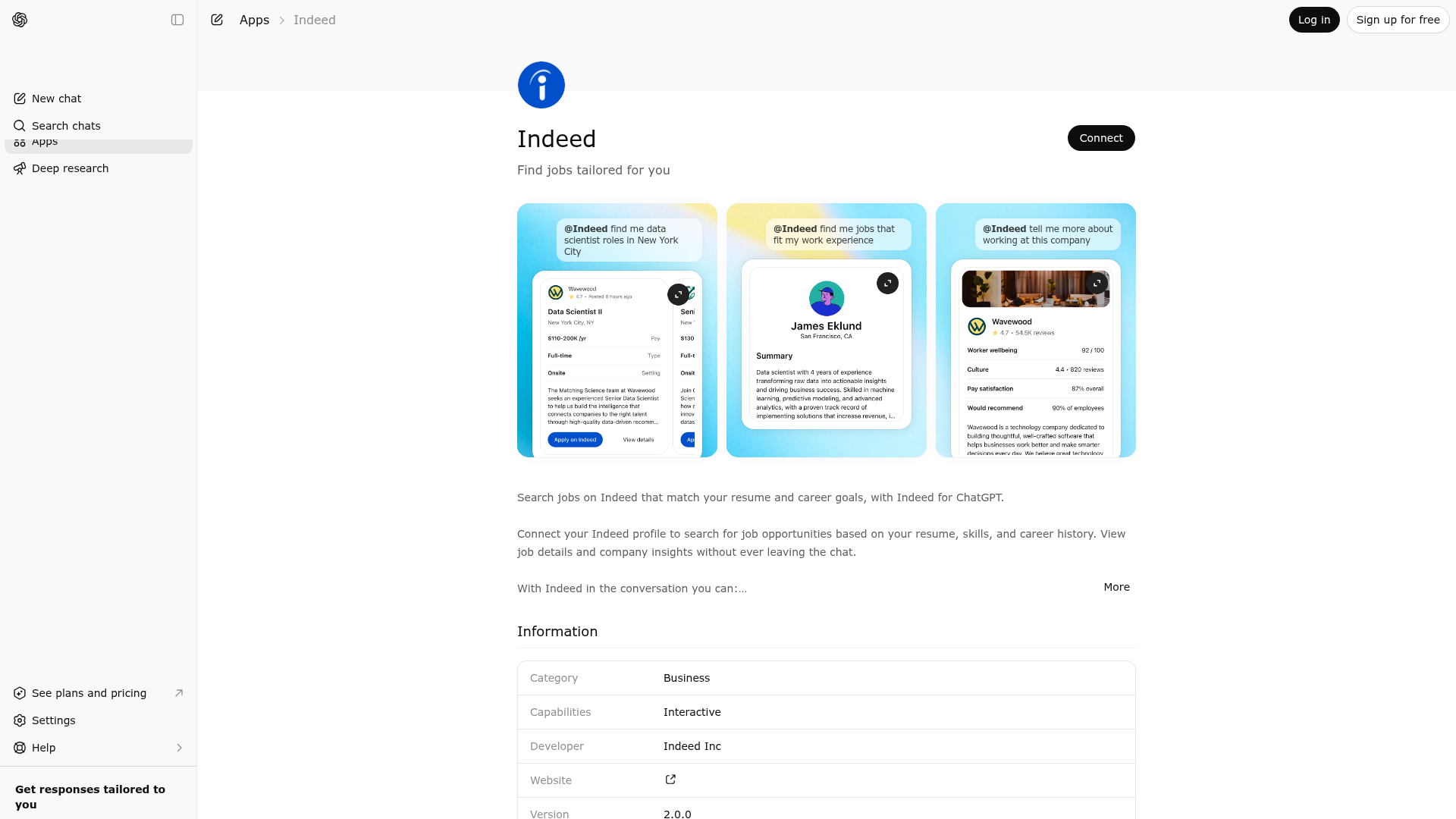 Screenshot of Indeed website