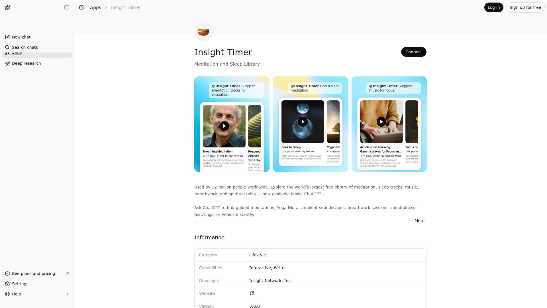 Screenshot of Insight Timer website