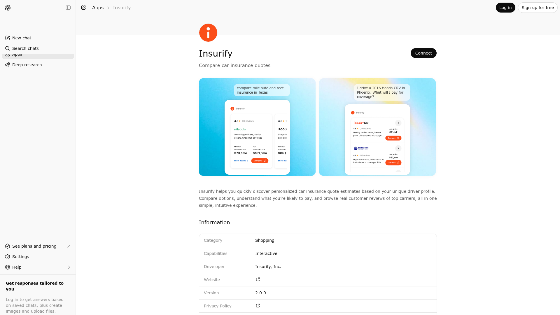 Screenshot of Insurify website