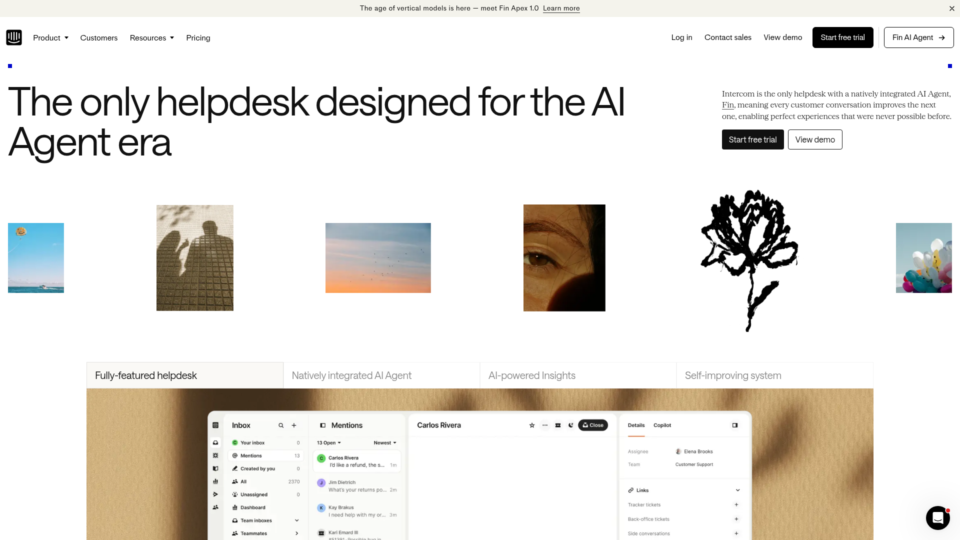 Screenshot of Intercom website