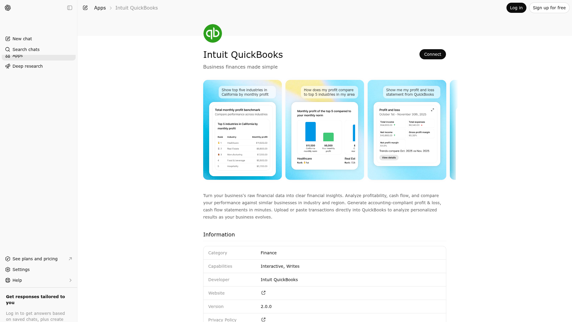 Screenshot of Intuit QuickBooks website