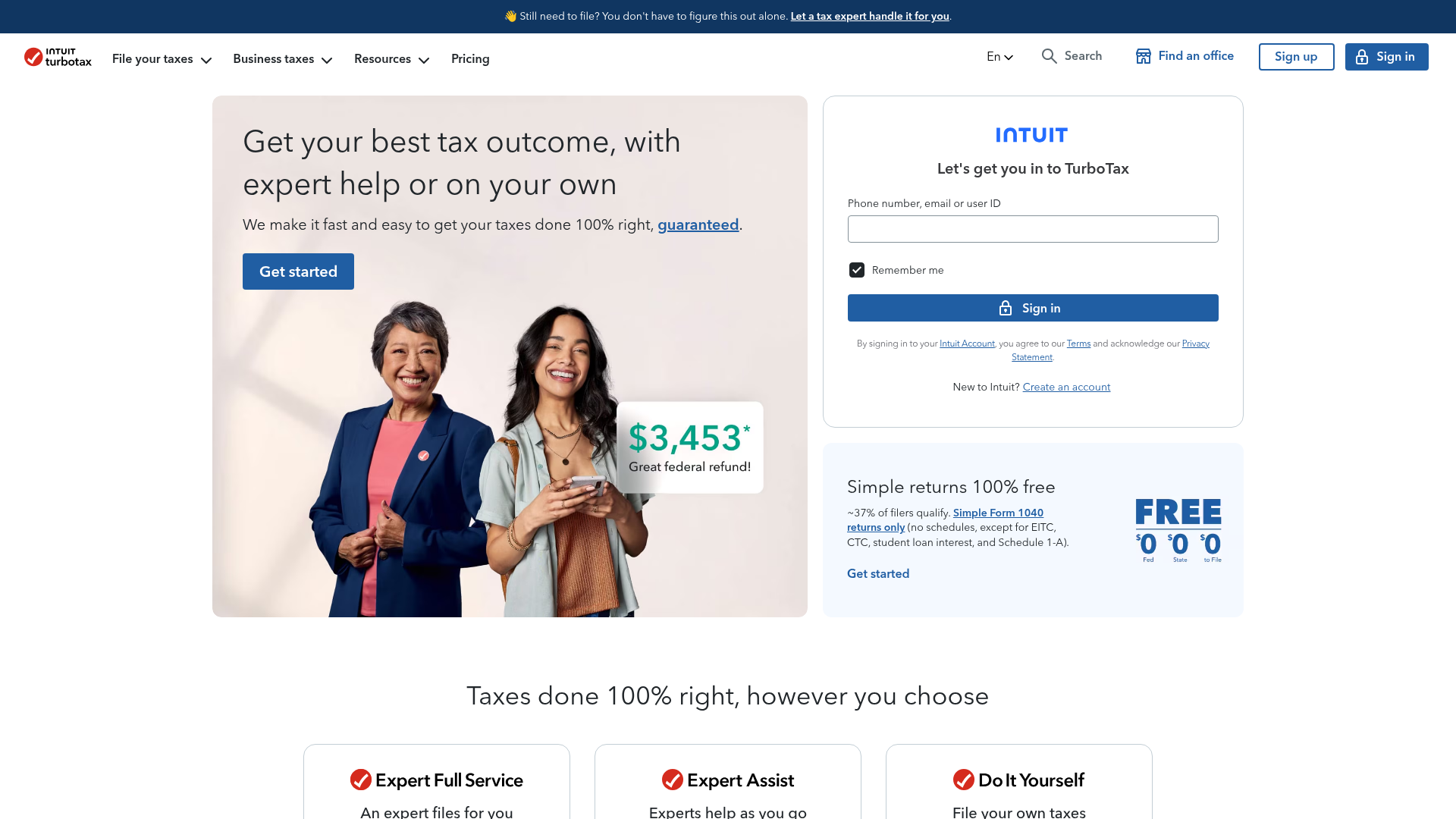 Screenshot of Intuit TurboTax website