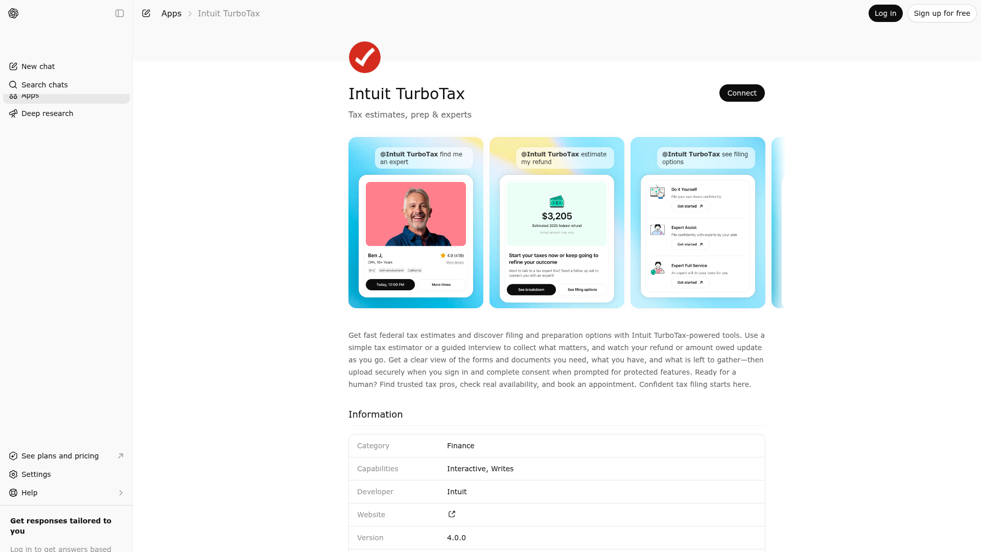 Screenshot of Intuit TurboTax website