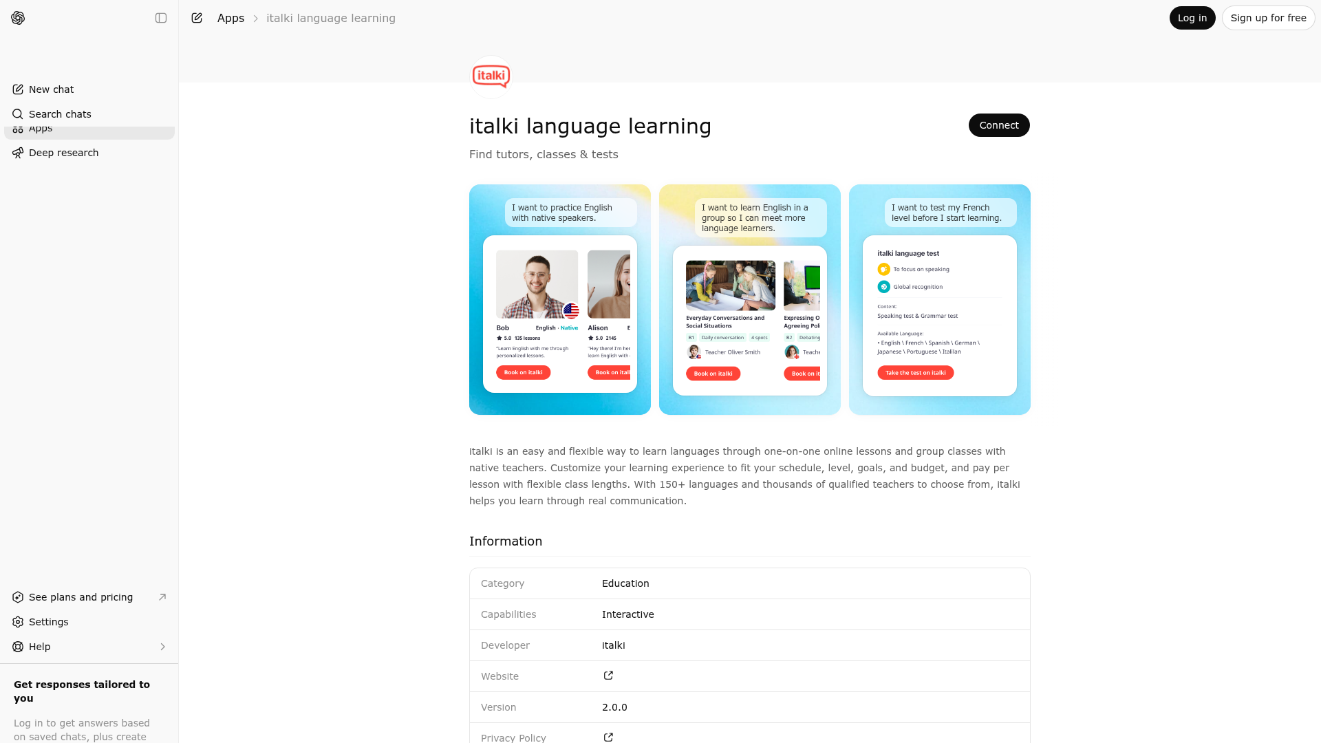 Screenshot of italki language learning website