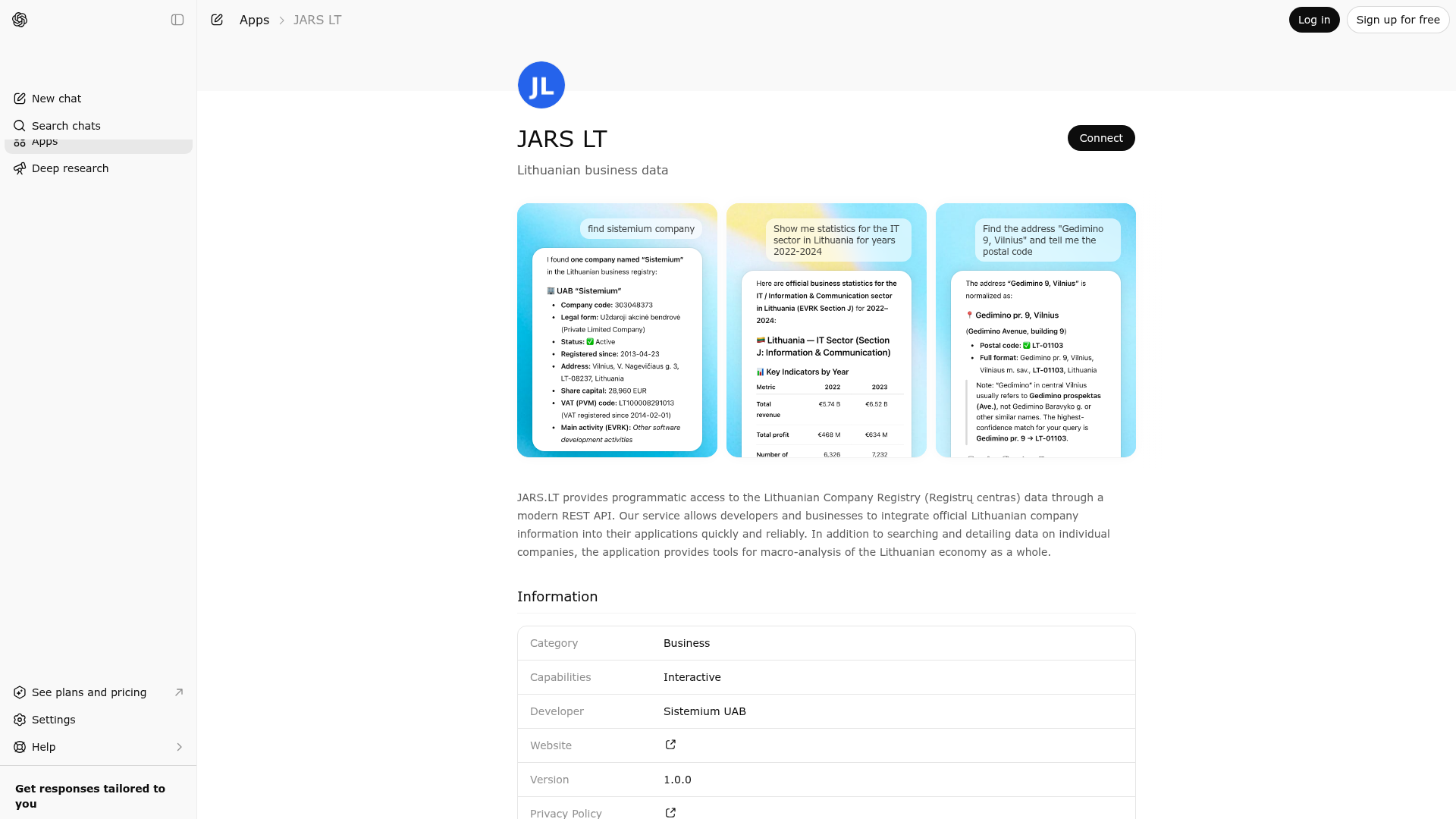 Screenshot of JARS LT website