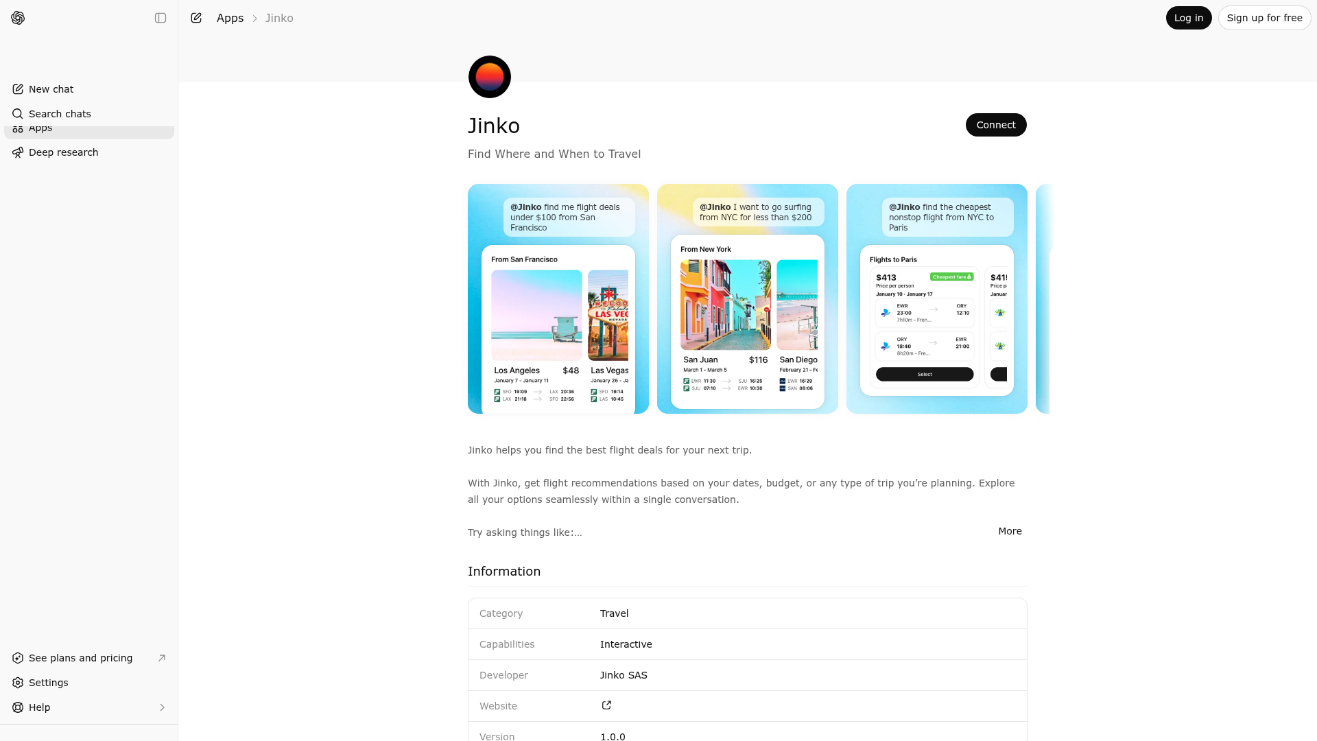 Screenshot of Jinko website
