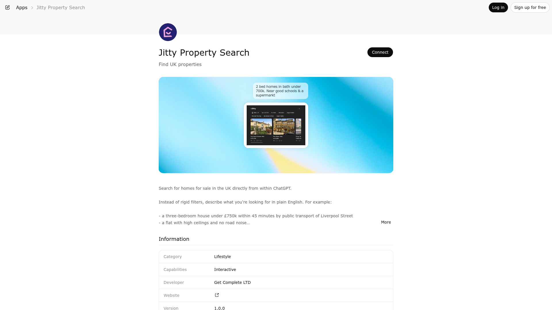 Screenshot of Jitty Property Search website