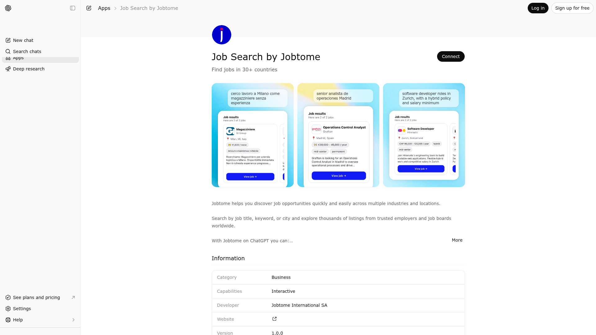 Screenshot of Job Search by Jobtome website