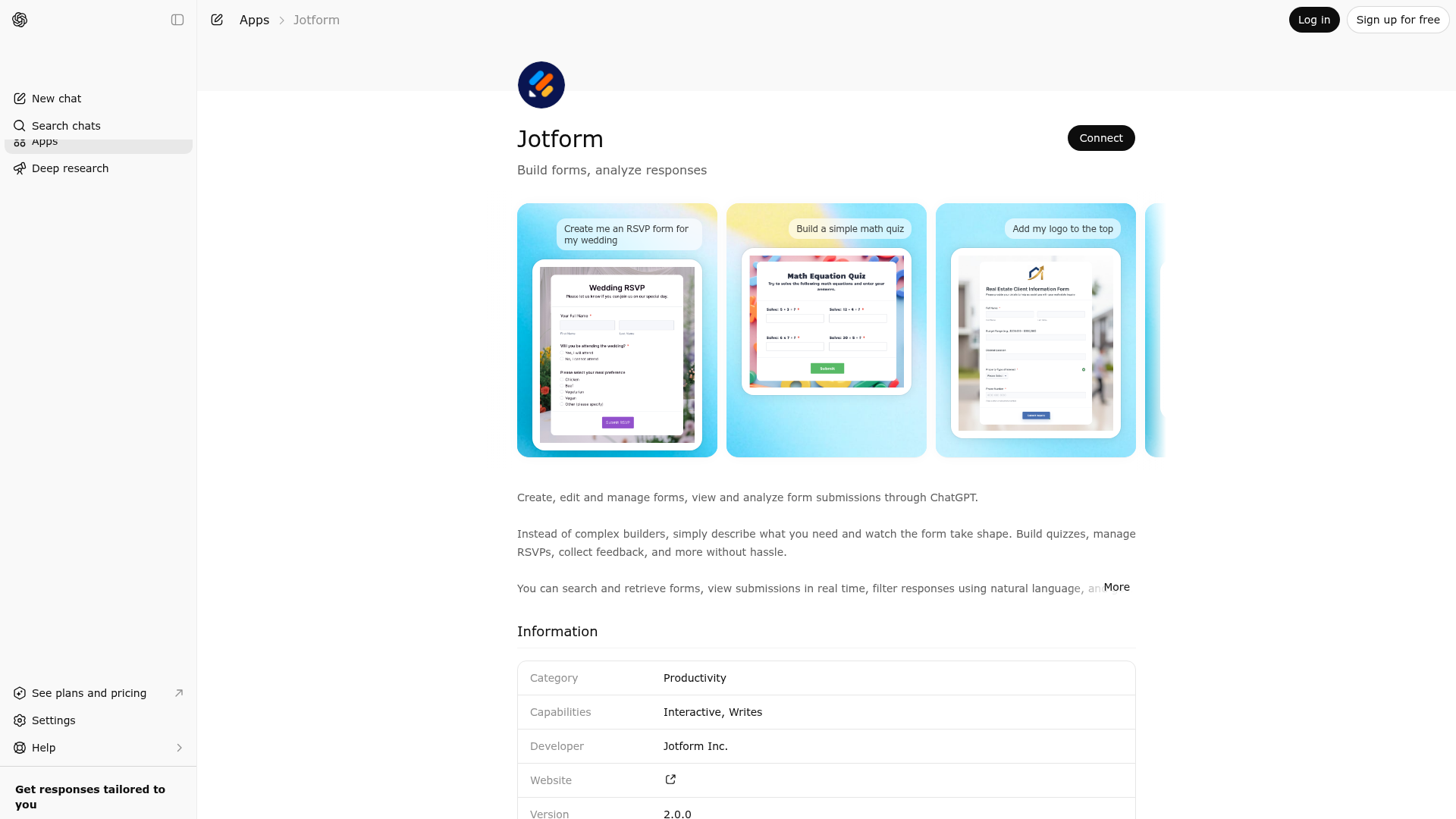 Screenshot of Jotform website