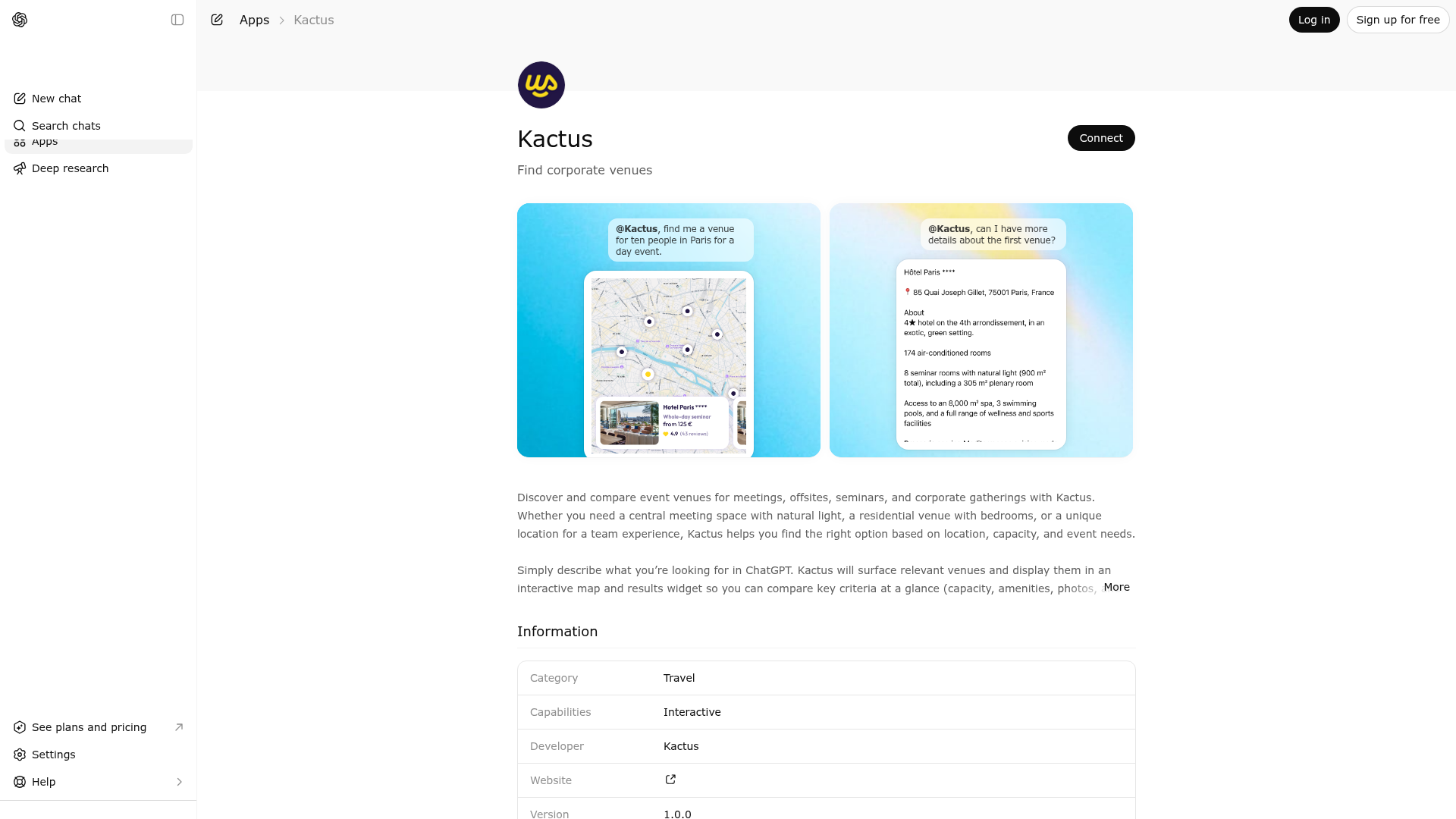 Screenshot of Kactus website