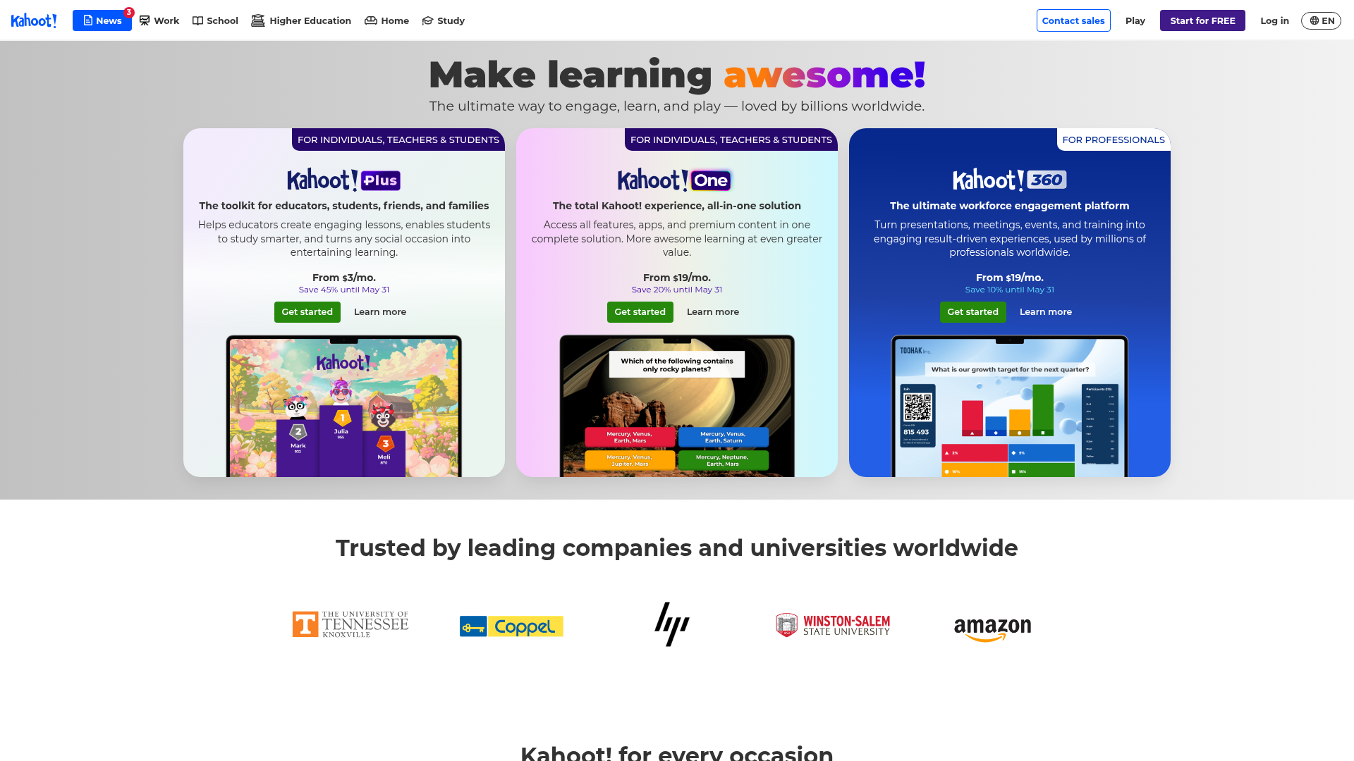Screenshot of Kahoot Creator website