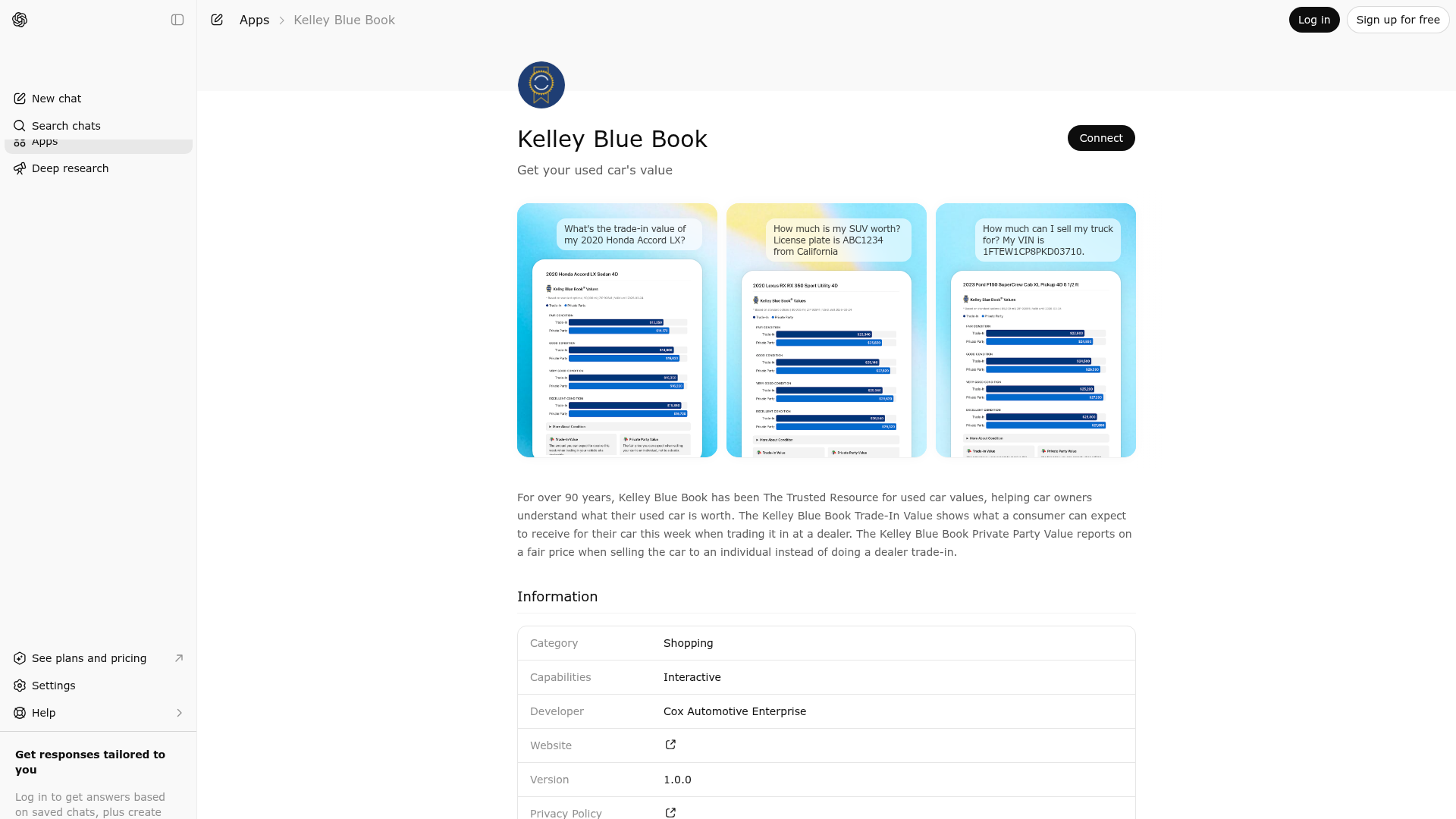 Screenshot of Kelley Blue Book website