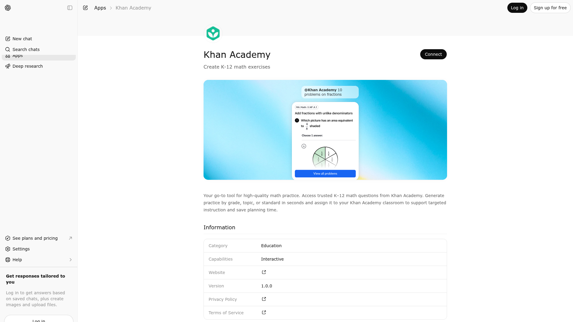 Screenshot of Khan Academy website