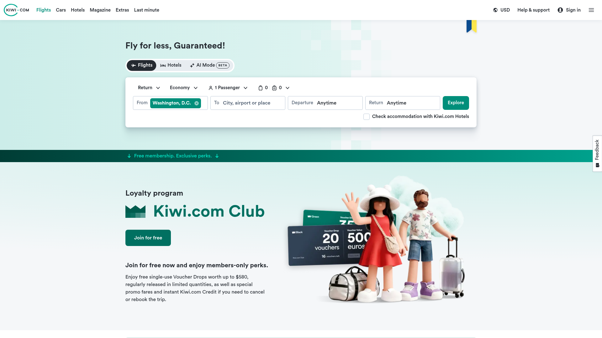 Screenshot of Kiwi.com website