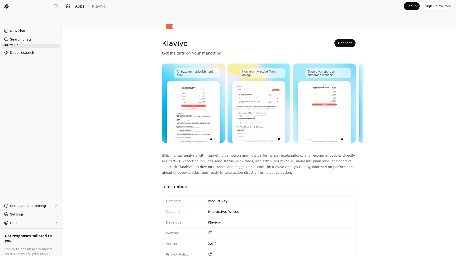 Screenshot of Klaviyo website