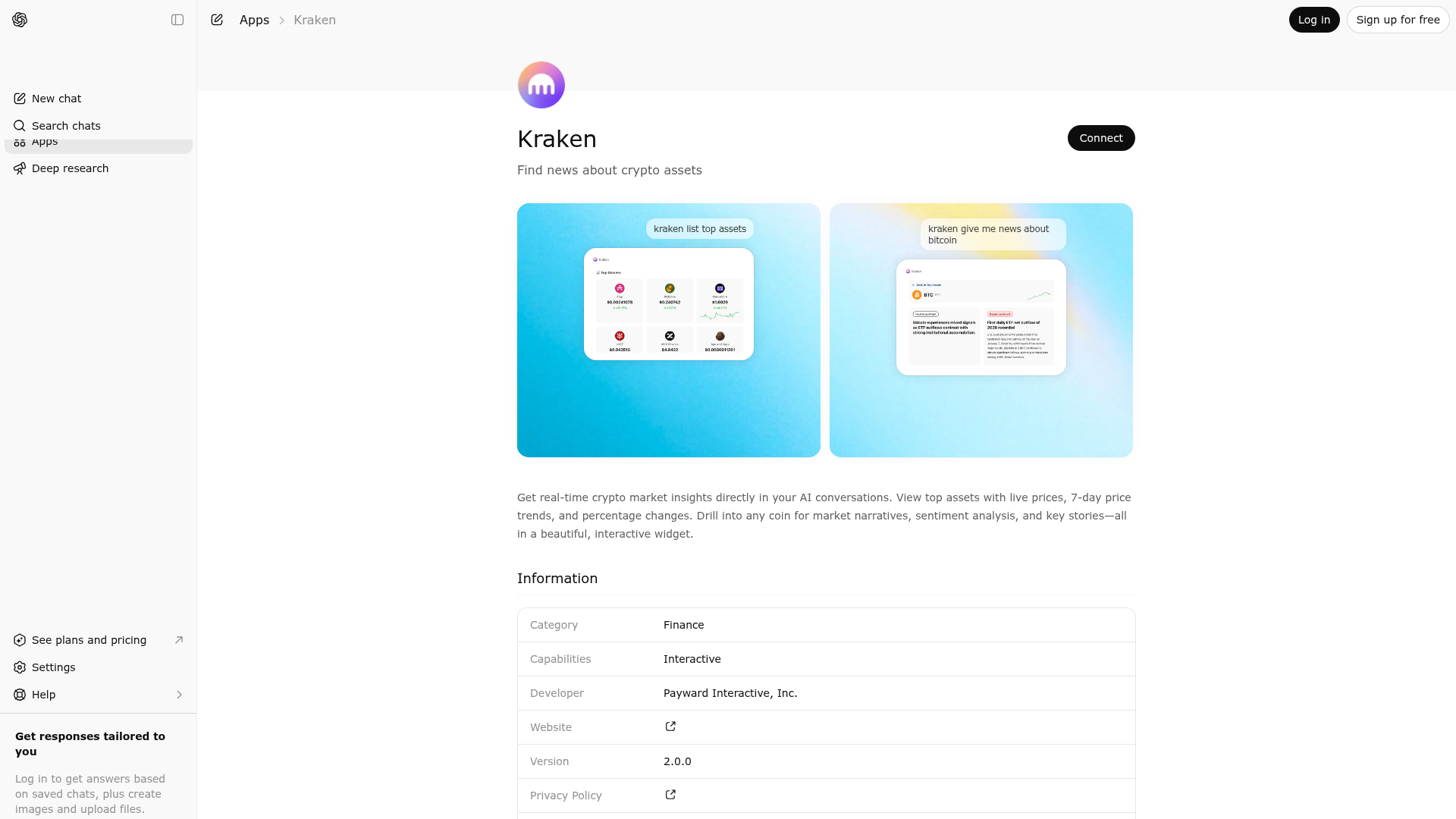 Screenshot of Kraken website