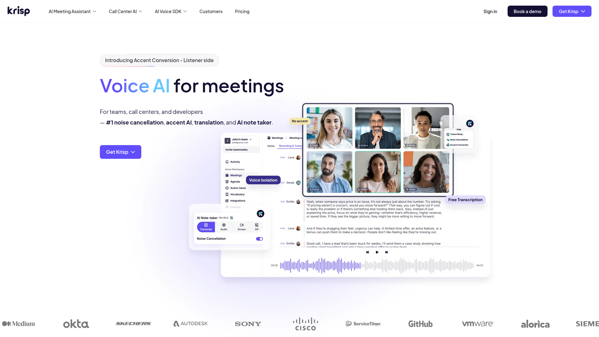 Screenshot of Krisp website