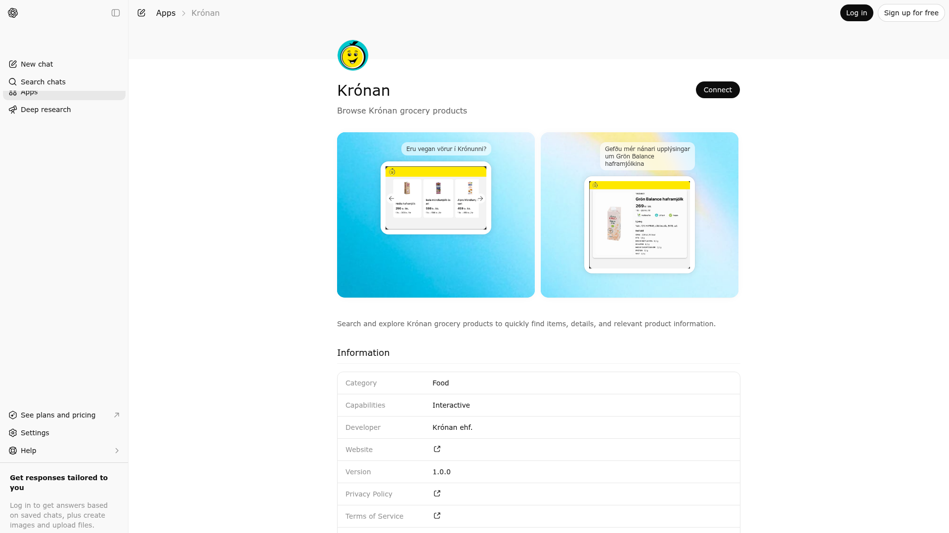 Screenshot of Krónan website