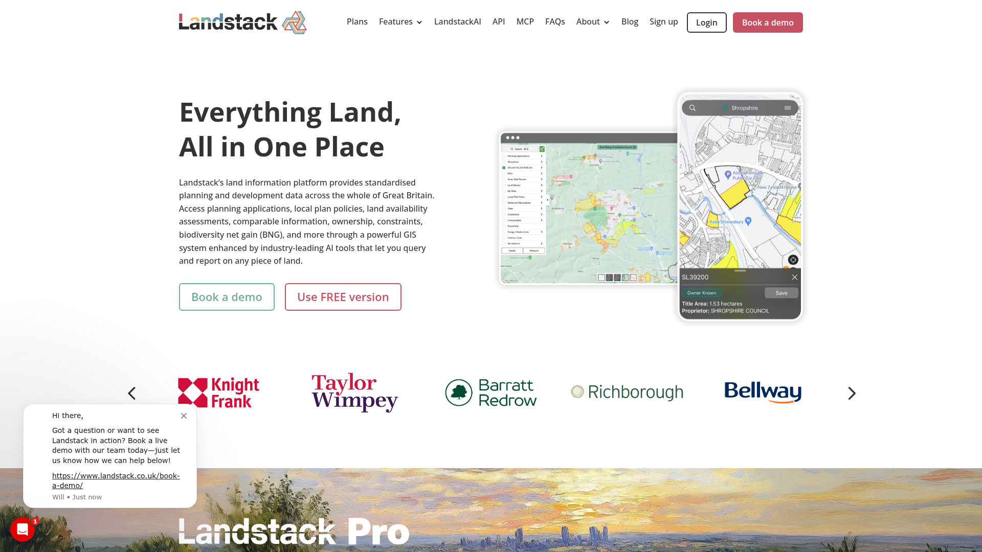 Screenshot of Landstack website